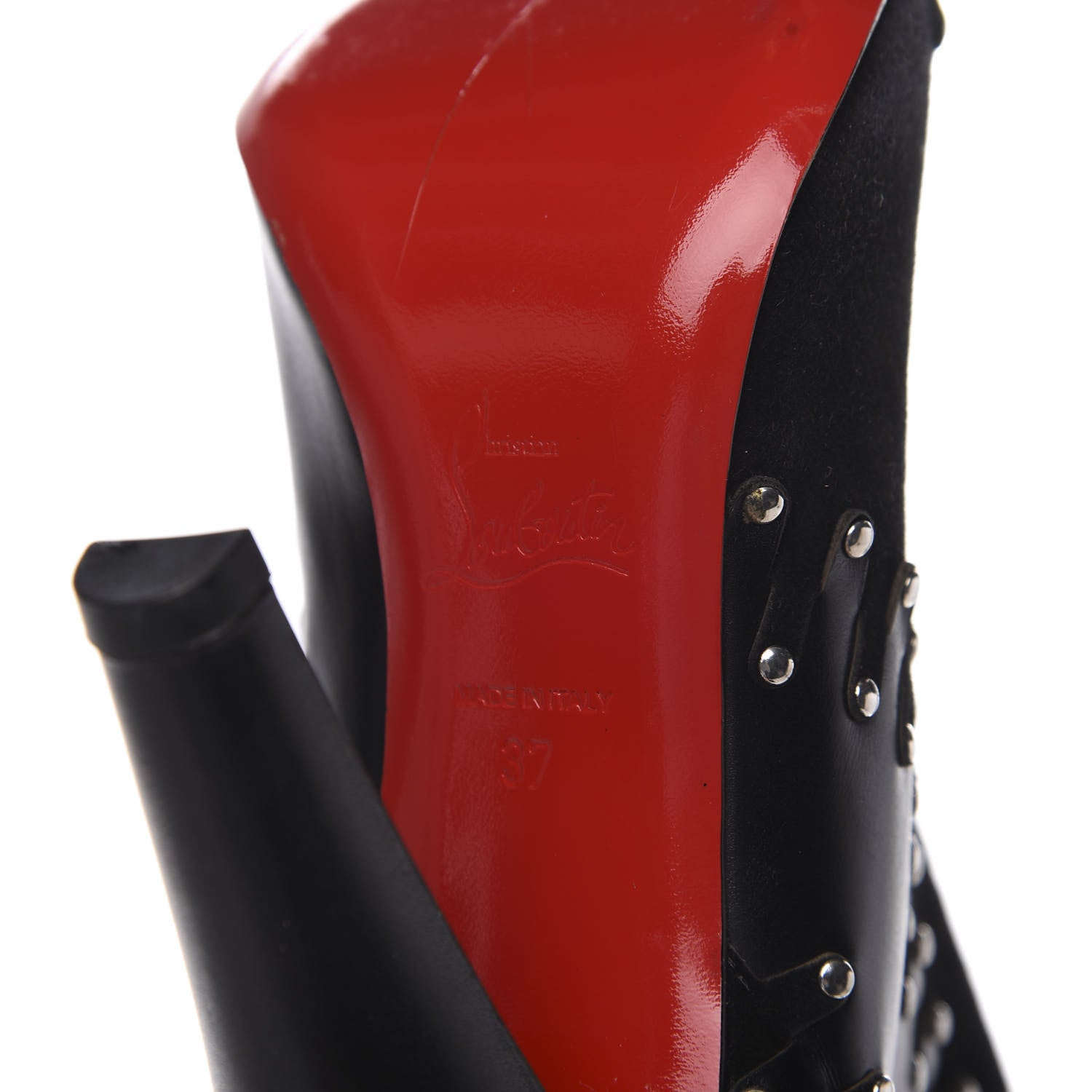 Christian Louboutin Calfskin Suede Studded 100 Ankle Boots 37 Black 8 of 13