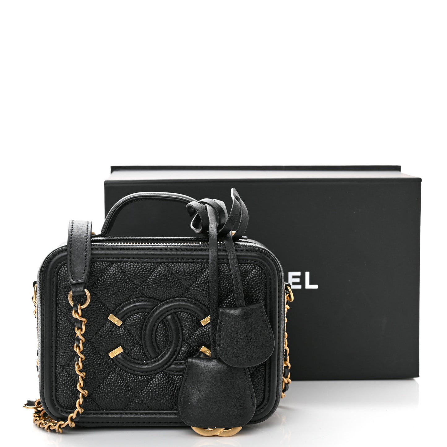Caviar Quilted Small CC Filigree Vanity Case Black