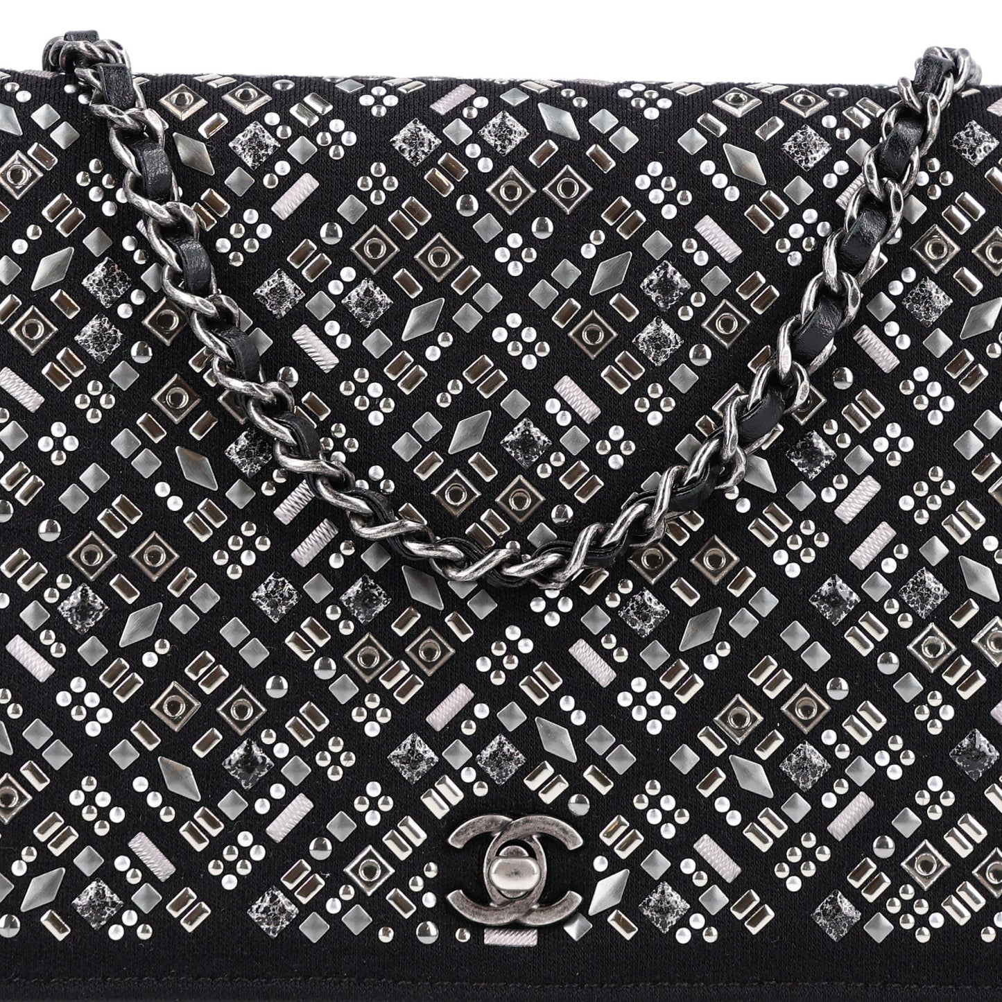 Lambskin Embellished Quilted Wallet On Chain WOC Black