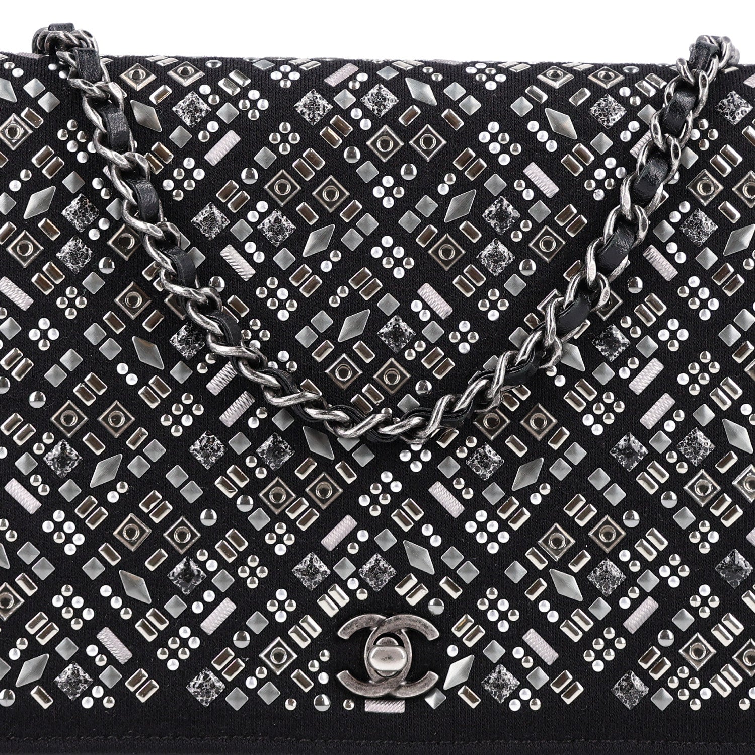 Chanel Lambskin Embellished Quilted Wallet On Chain WOC Black 10 of 11