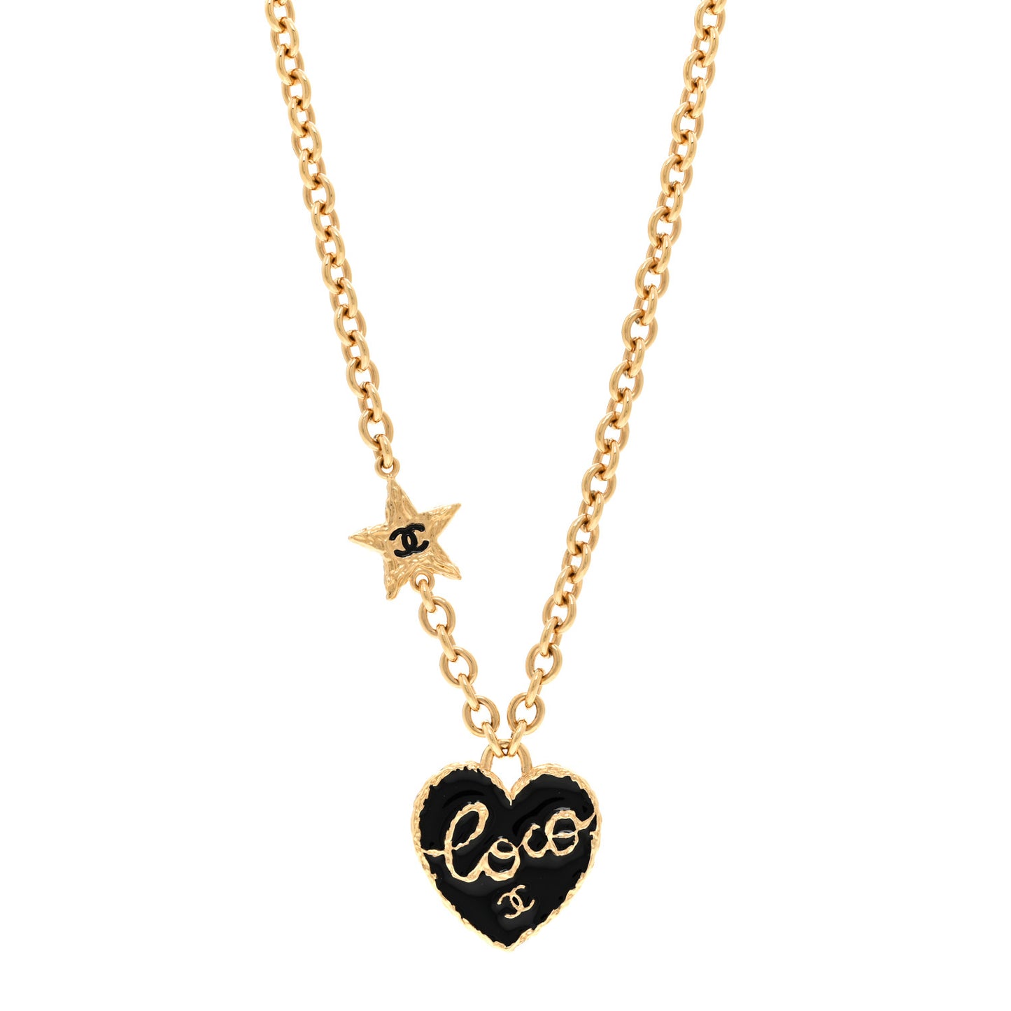 Enamel Coco Heart CC Star Necklace Gold Black