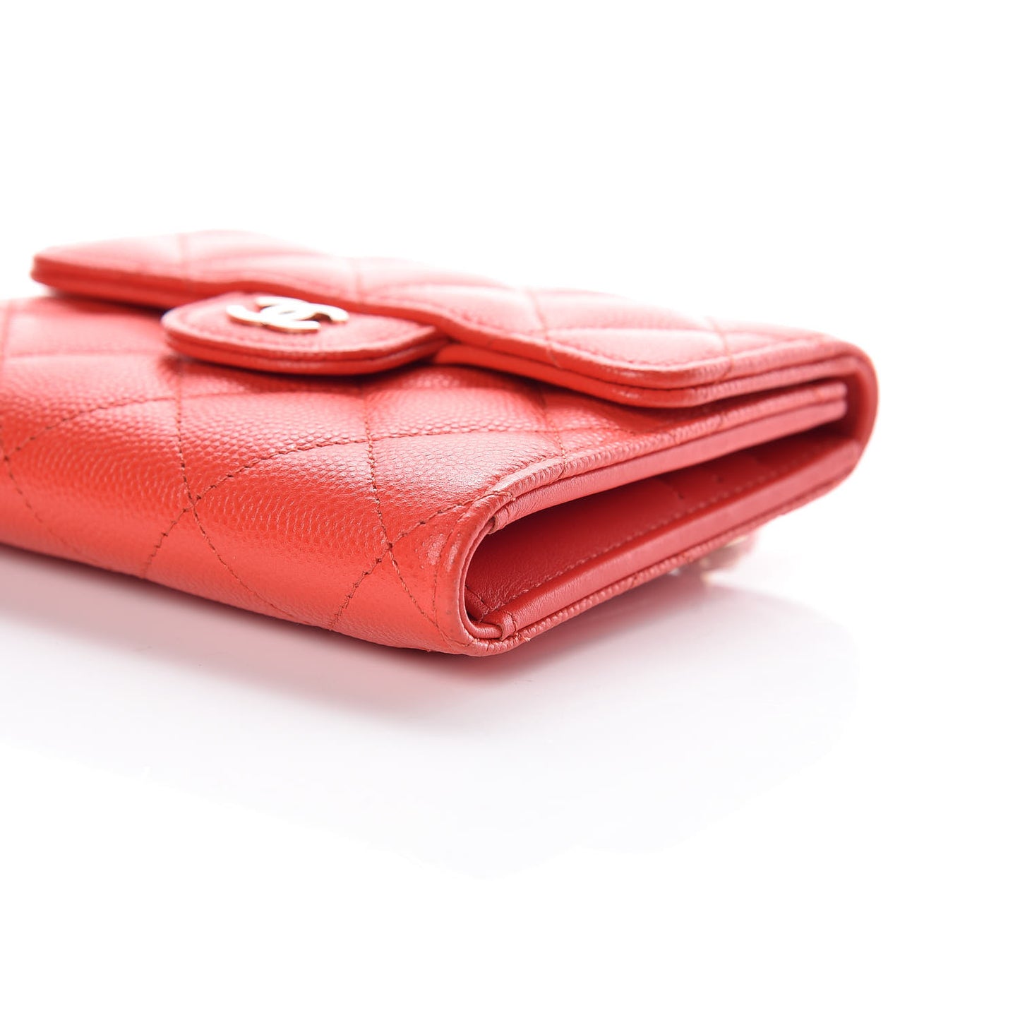 Caviar Quilted Compact Flap Wallet Red