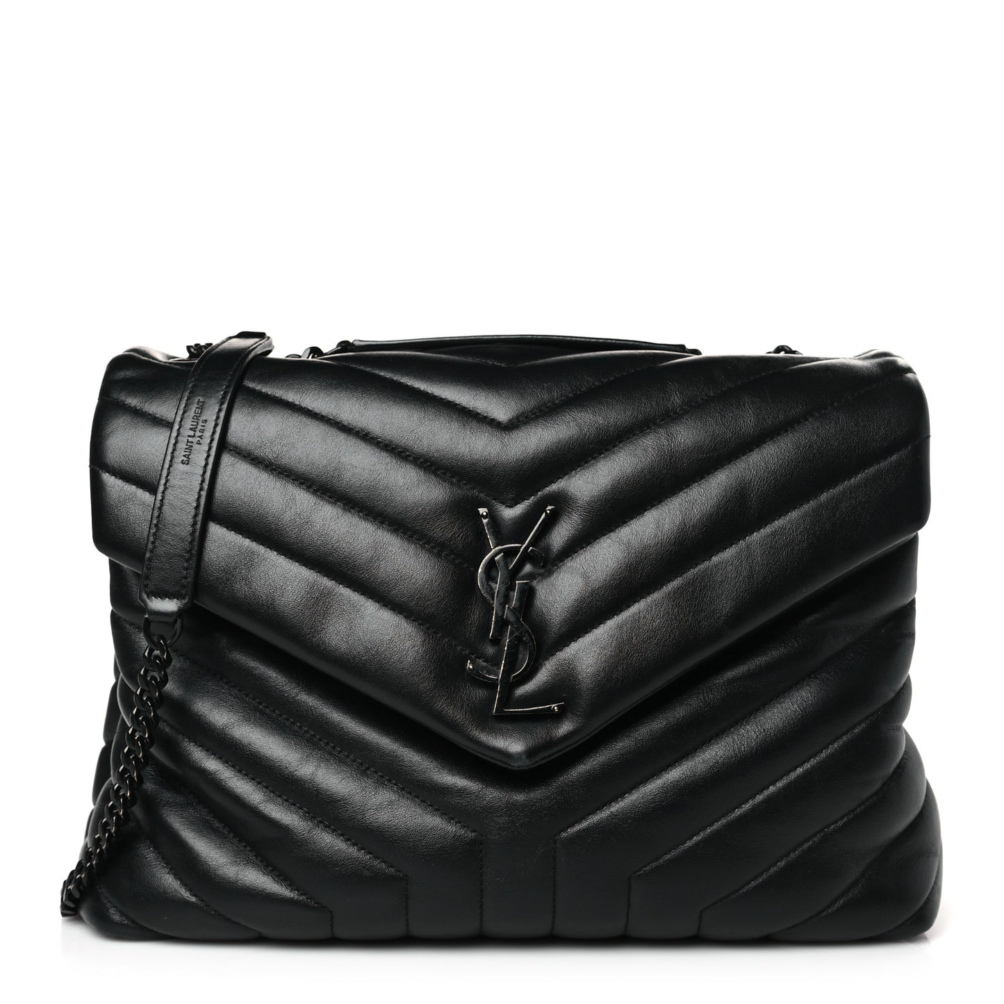 Calfskin Y Quilted Monogram Monochrome Medium Loulou Chain Satchel Black