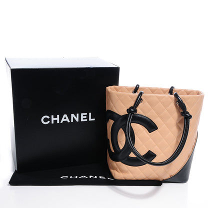 Chanel Calfskin Quilted Small Cambon Tote Beige Black 5 of 9