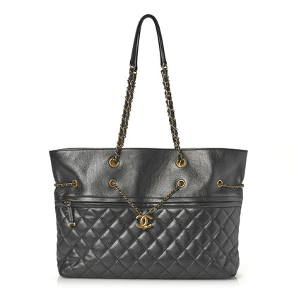 Chanel Aged Calfskin Quilted Drawstring Shopping Tote Black 1 of 9