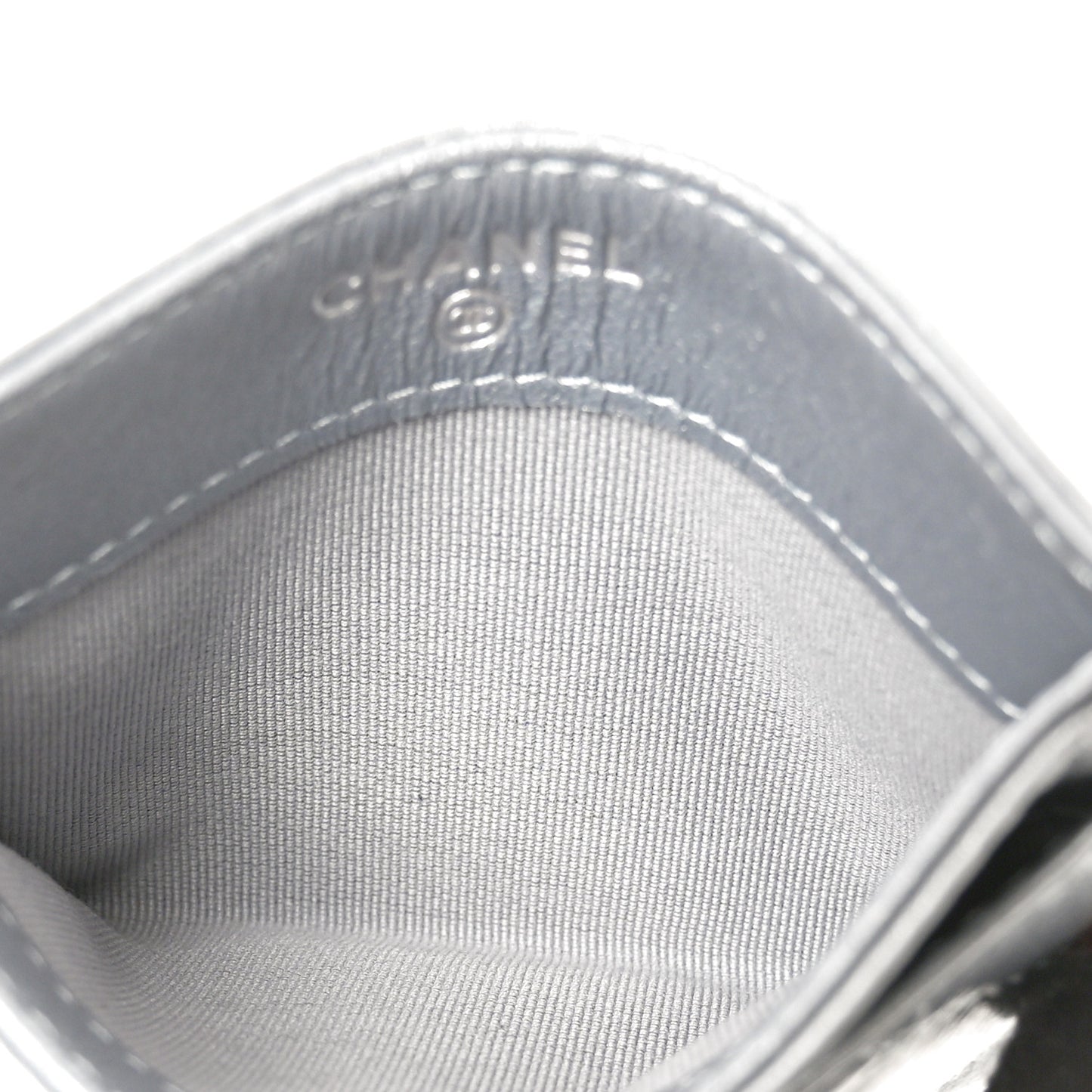 Metallic Lambskin Quilted CC Card Holder Silver