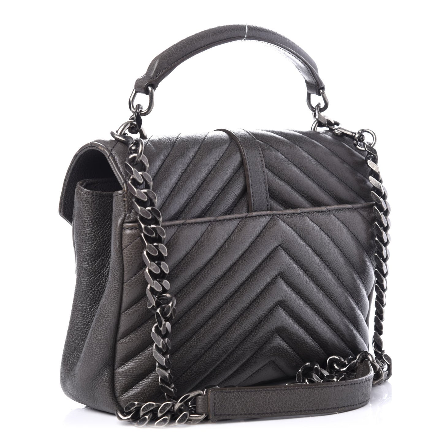 Sheepskin Matelasse Chevron Monogram Medium College Bag Light Coal