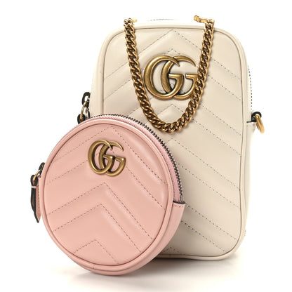 Gucci Calfskin Matelasse GG Marmont Mini Bag Coin Purse Mystic White Perfect Pink 1 of 10