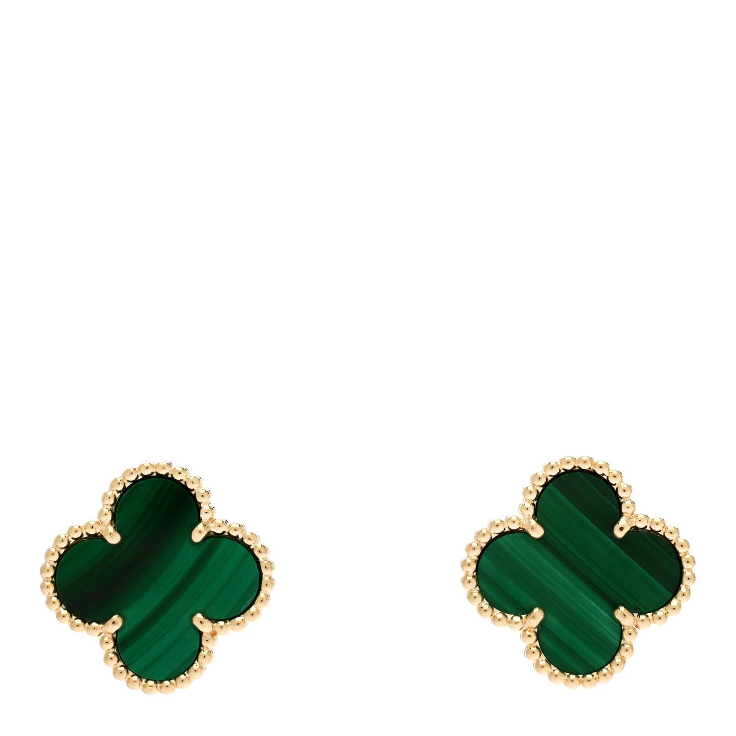 18K Yellow Gold Malachite Vintage Alhambra Clip-On Earrings