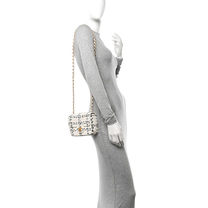 Chanel Raffia Effect Tweedy Mini Flap Bag White Black 2 of 11
