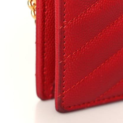 Saint Laurent Grain De Poudre Matelasse Chevron Monogram Envelope Chain Wallet Red 9 of 9