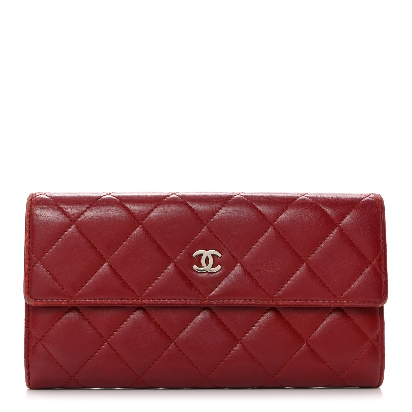 Lambskin Quilted Large Gusset Flap Wallet Red