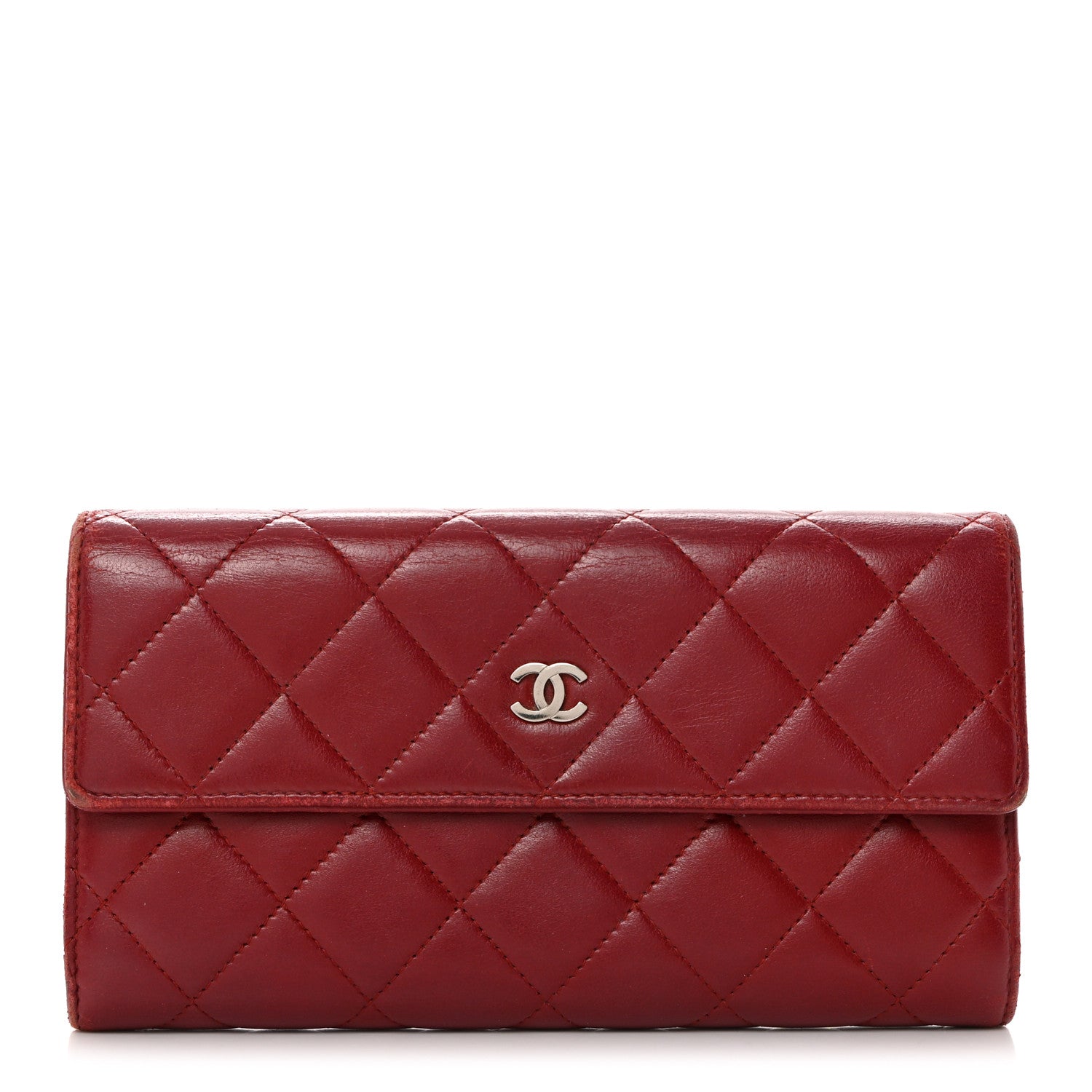 Chanel Lambskin Quilted Large Gusset Flap Wallet Red 1 of 14