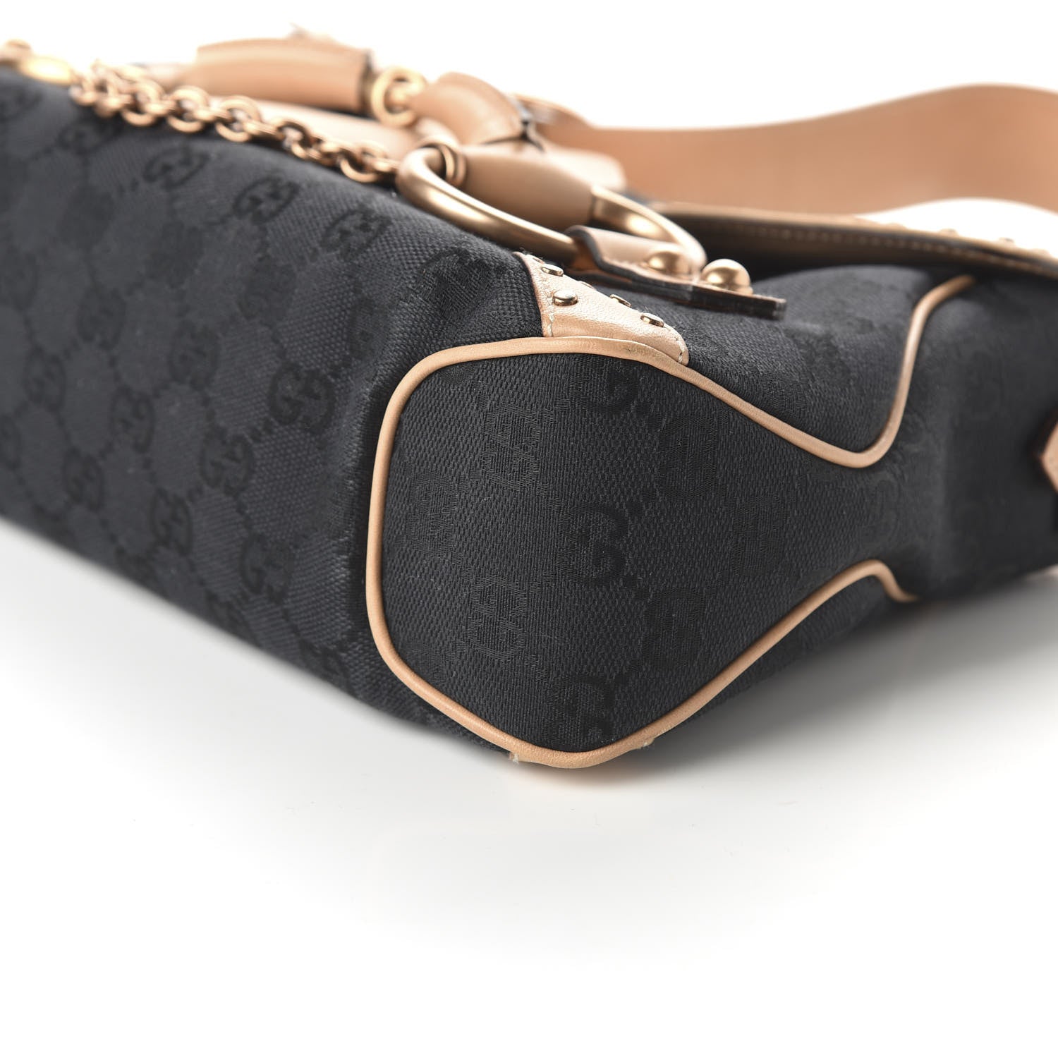 Gucci Monogram Horsebit Chain Studded Flap Shoulder Bag Black 7 of 10