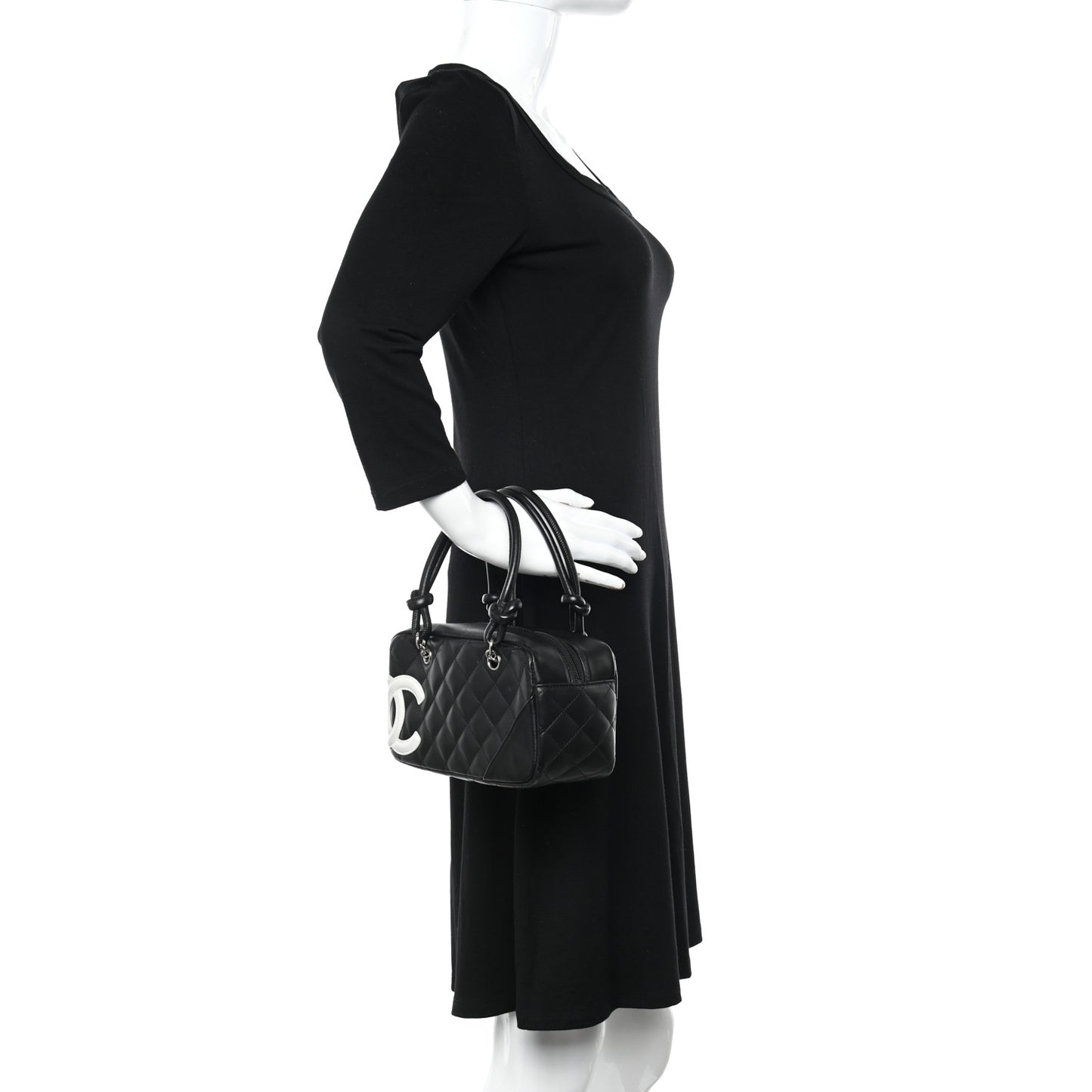 Calfskin Quilted Small Cambon Bowler Black White
