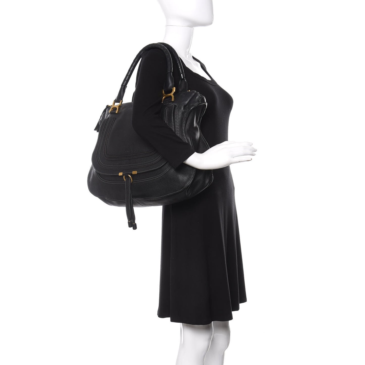 Calfskin Large Marcie Satchel Black