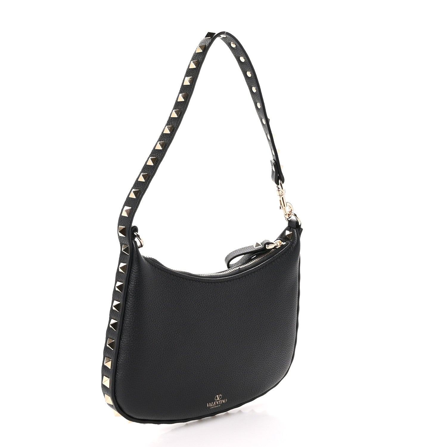 Valentino Garavani Grainy Calfskin Mini Rockstud Hobo Black 3 of 10