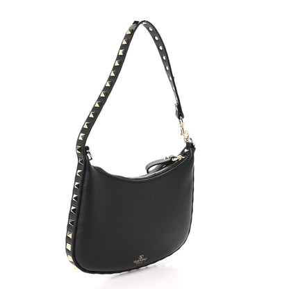 Valentino Garavani Grainy Calfskin Mini Rockstud Hobo Black 3 of 10