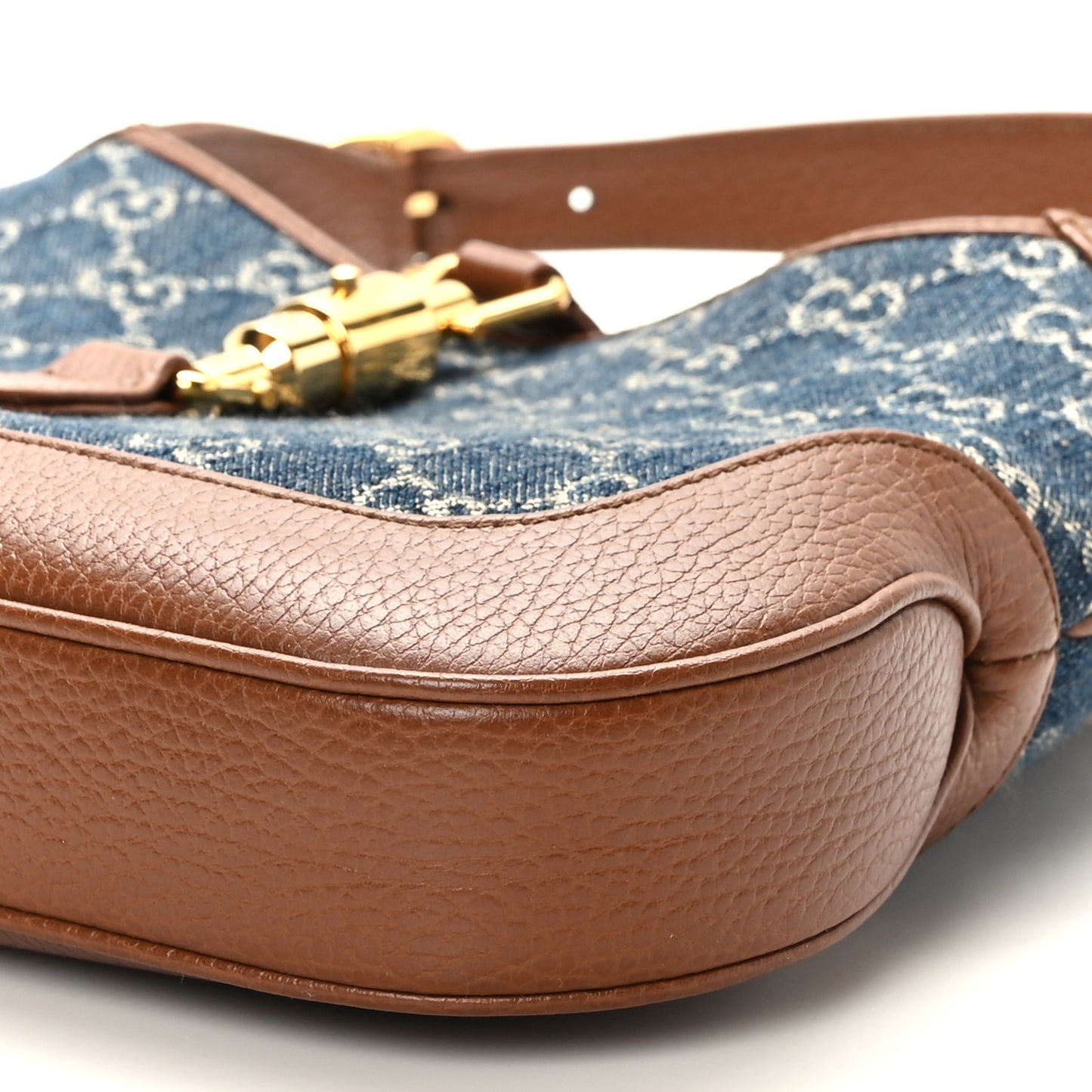 New Denim GG Monogram Calfskin Small Jackie 1961 Hobo Blue Tea Cuir