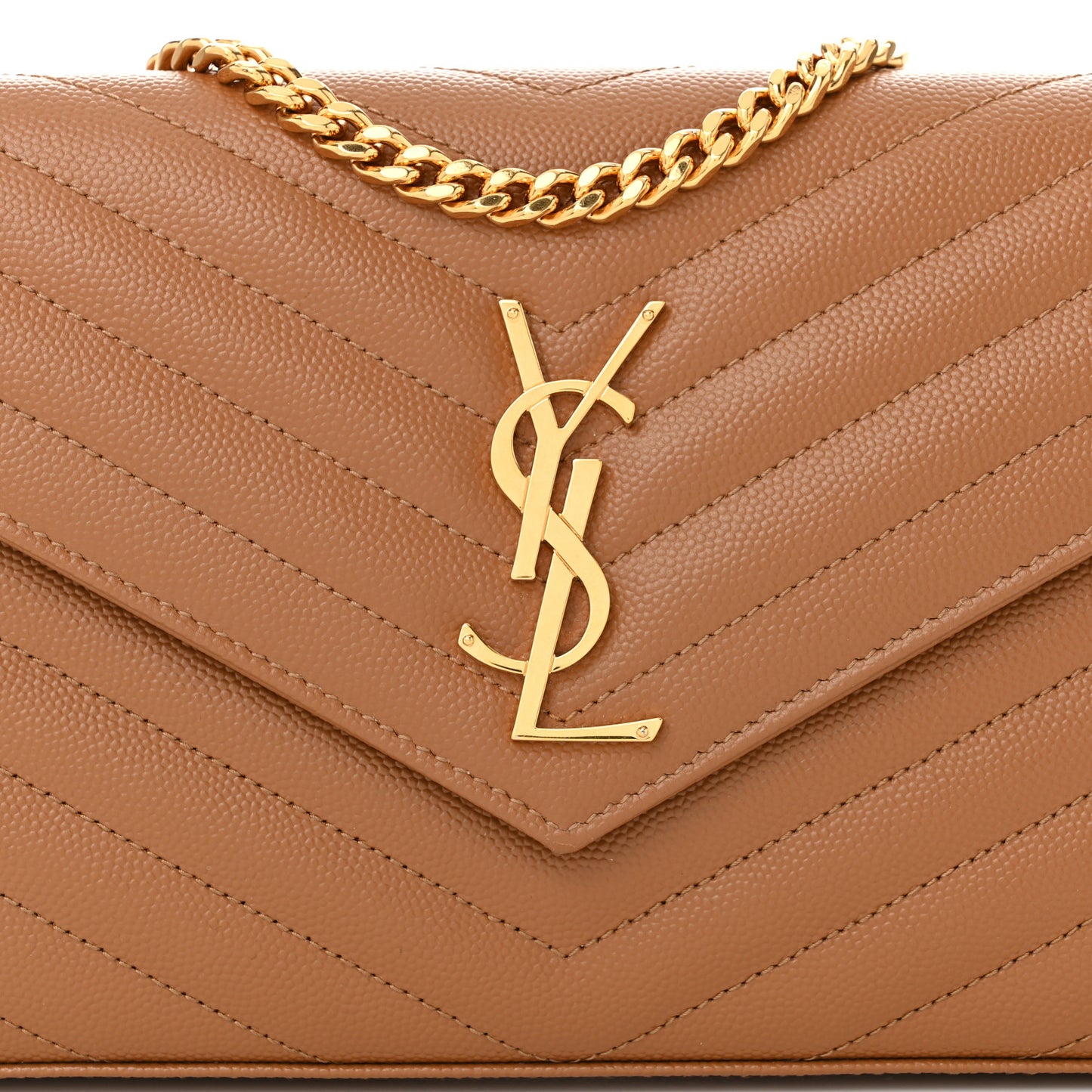 Grain De Poudre Matelasse Chevron Monogram Chain Wallet Natural Dark