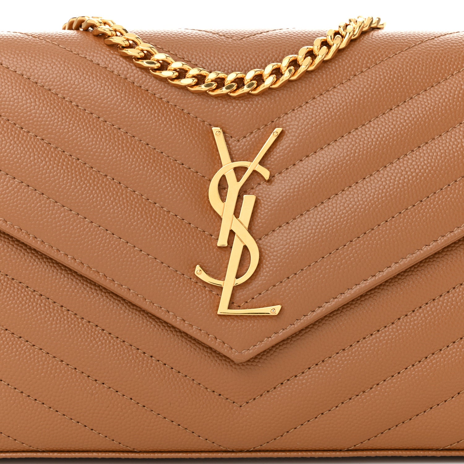 Saint Laurent Grain De Poudre Matelasse Chevron Monogram Chain Wallet Natural Dark 8 of 12
