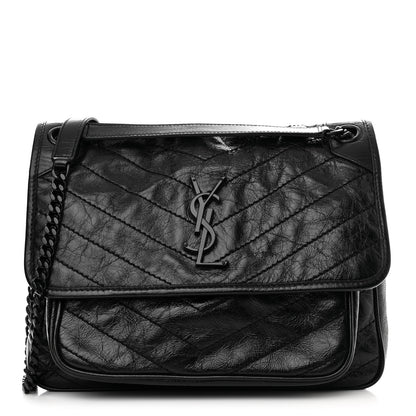 Saint Laurent Crinkled Calfskin Matelasse Monogram Medium Niki Chain Satchel Black 1 of 10