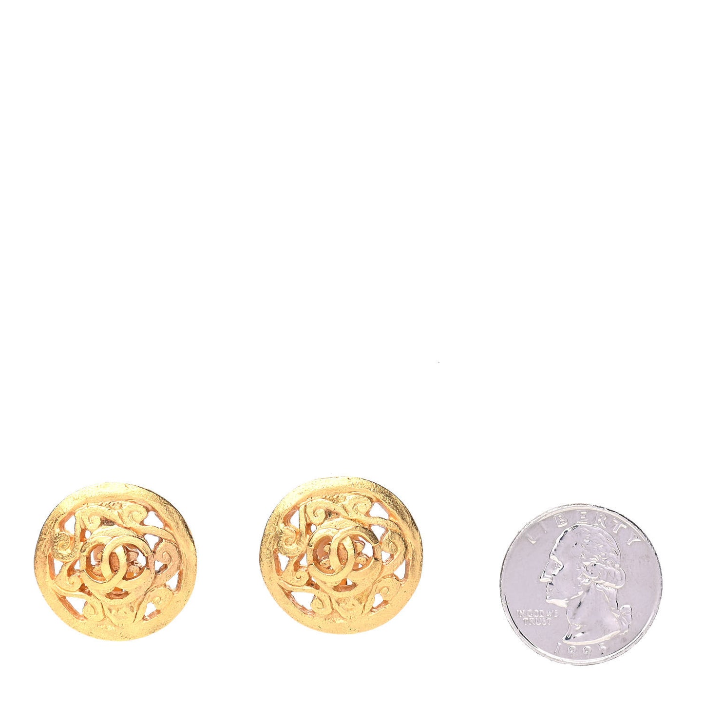 CC Button Clip On Earrings Gold