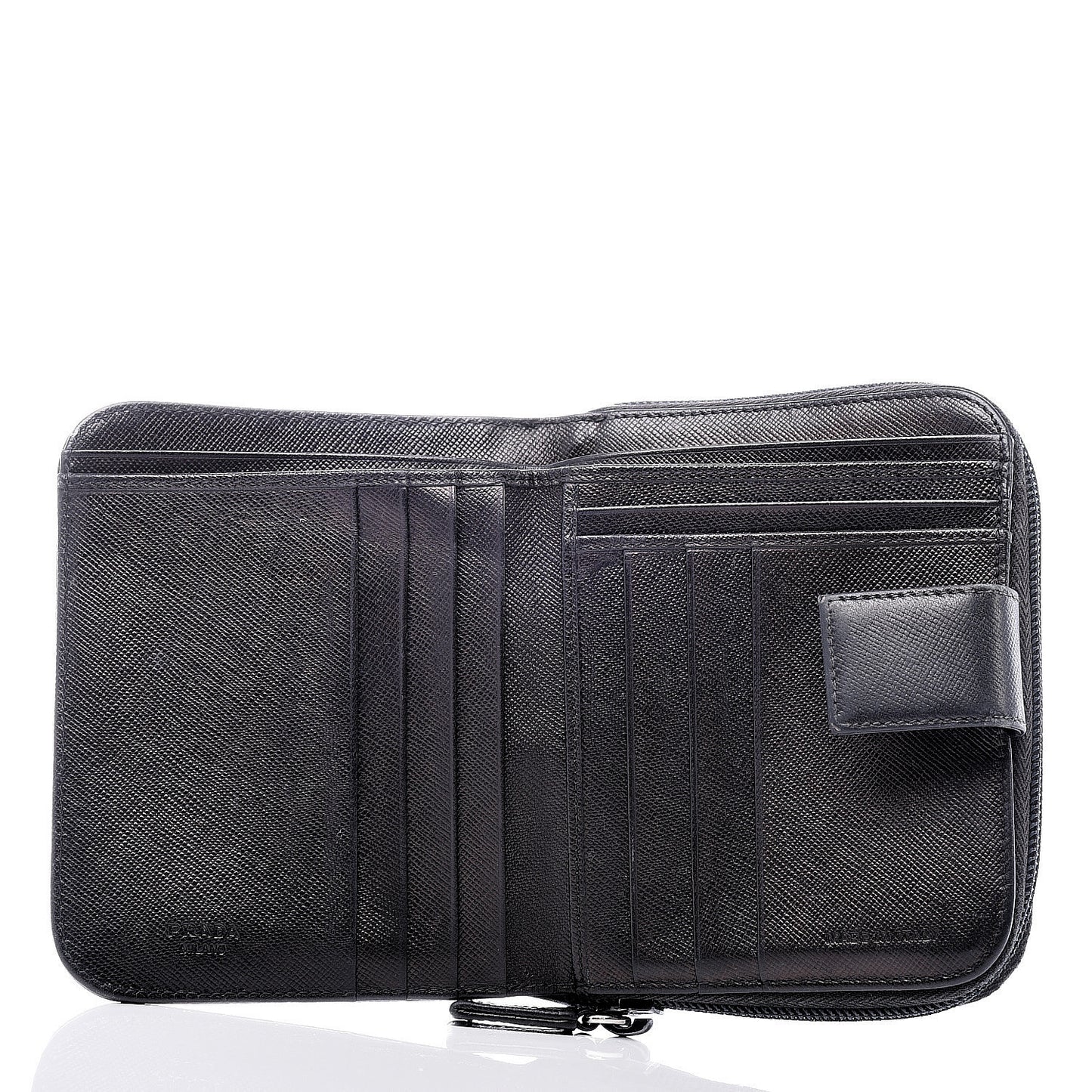Saffiano Compact Zip Around Wallet Black