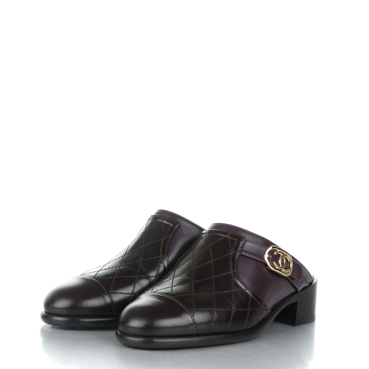 Chanel Calfskin Quilted CC Mules 36 Burgundy Brown 3 of 8