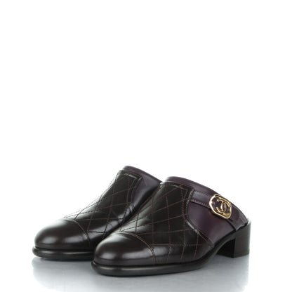 Chanel Calfskin Quilted CC Mules 36 Burgundy Brown 3 of 8