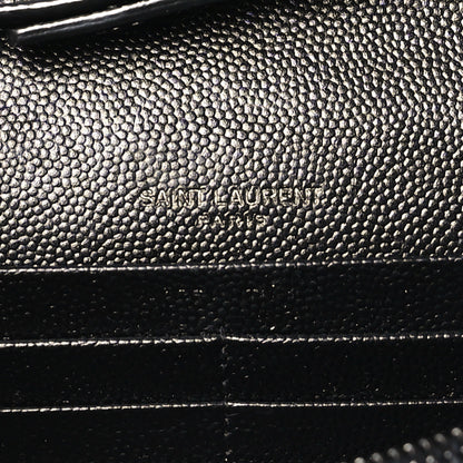 Saint Laurent Grain De Poudre Matelasse Chevron Monogram Monochrome Chain Wallet Black 6 of 8