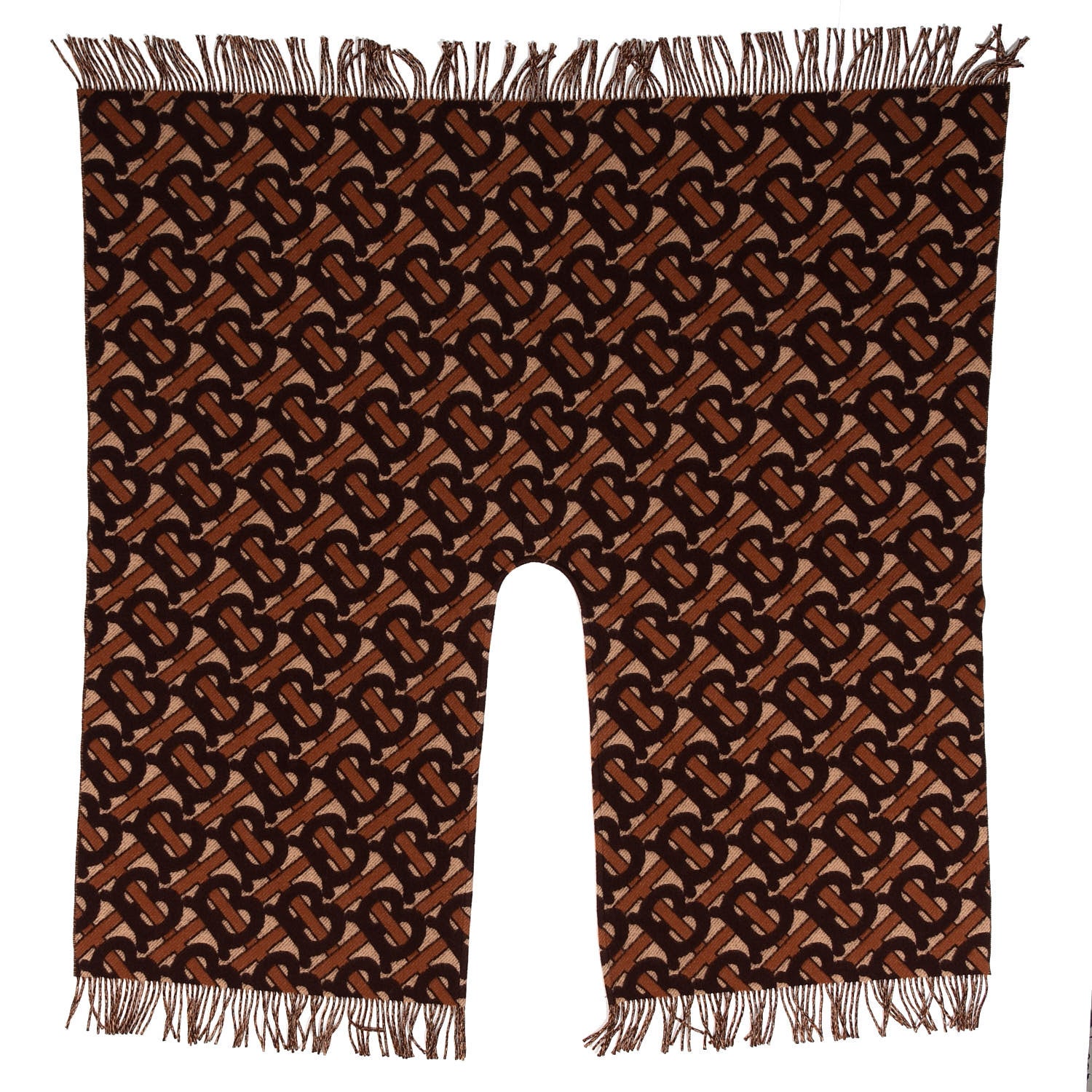Burberry Merino Wool Cashmere Monogram Cape Scarf Scarf Dark Mocha 1 of 3