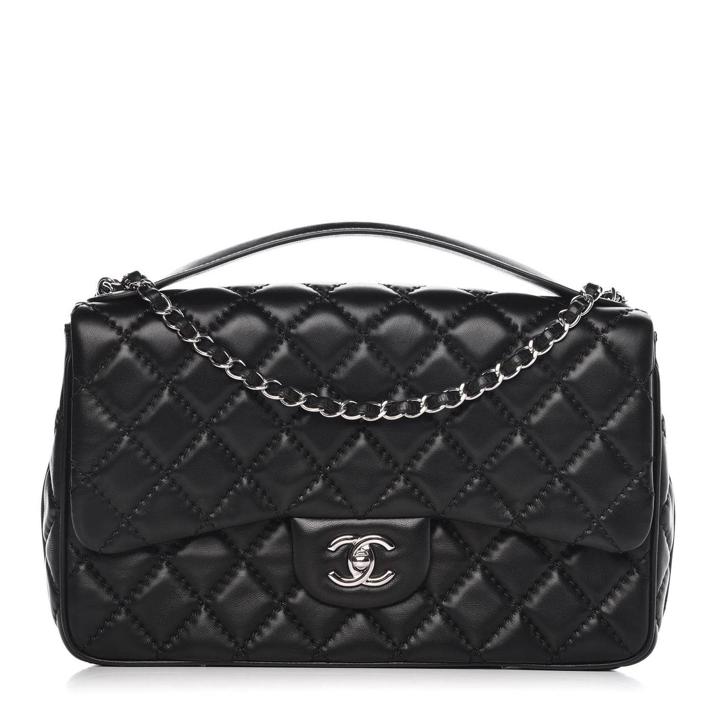 Lambskin Quilted Jumbo Easy Carry Flap Black