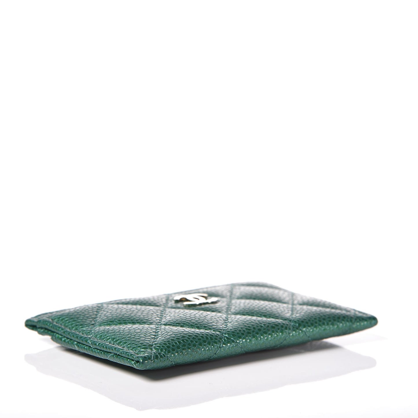 Metallic Caviar Quilted Card Holder Green