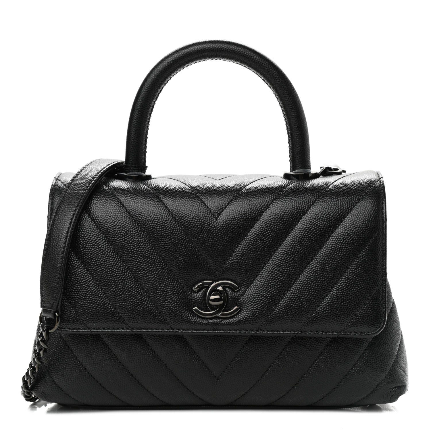 Chanel Caviar Chevron Quilted Mini Coco Handle Flap So Black 1 of 11