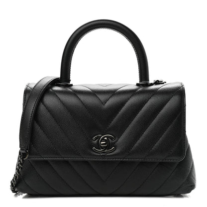 Chanel Caviar Chevron Quilted Mini Coco Handle Flap So Black 1 of 11