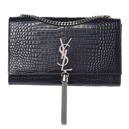 Saint Laurent Calfskin Crocodile Embossed Medium Classic Monogram Kate Tassel Satchel Blue Sapphire 1 of 12