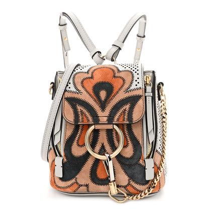 Chloe Calfskin Suede Paisley Patchwork Perforated Mini Faye Backpack Airy Grey 1 of 13