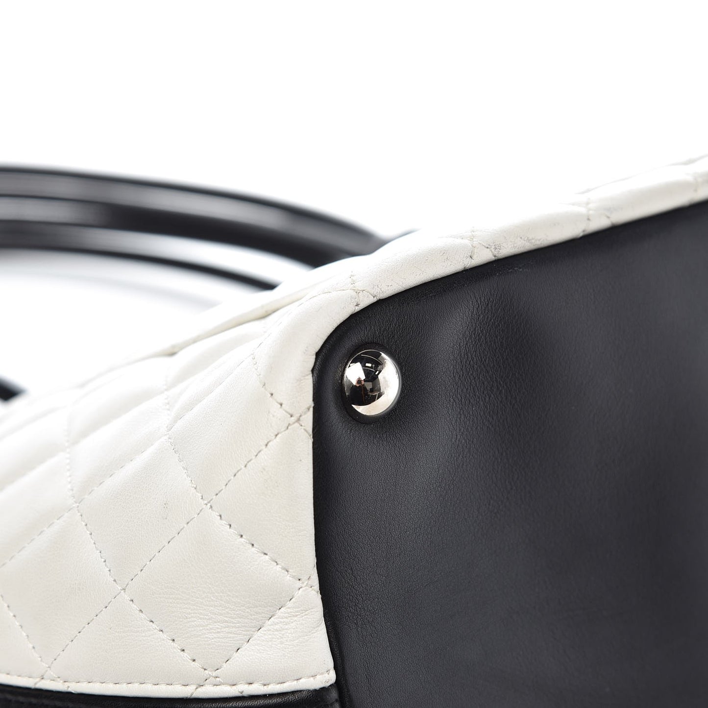 Calfskin Quilted Large Cambon Tote White Black