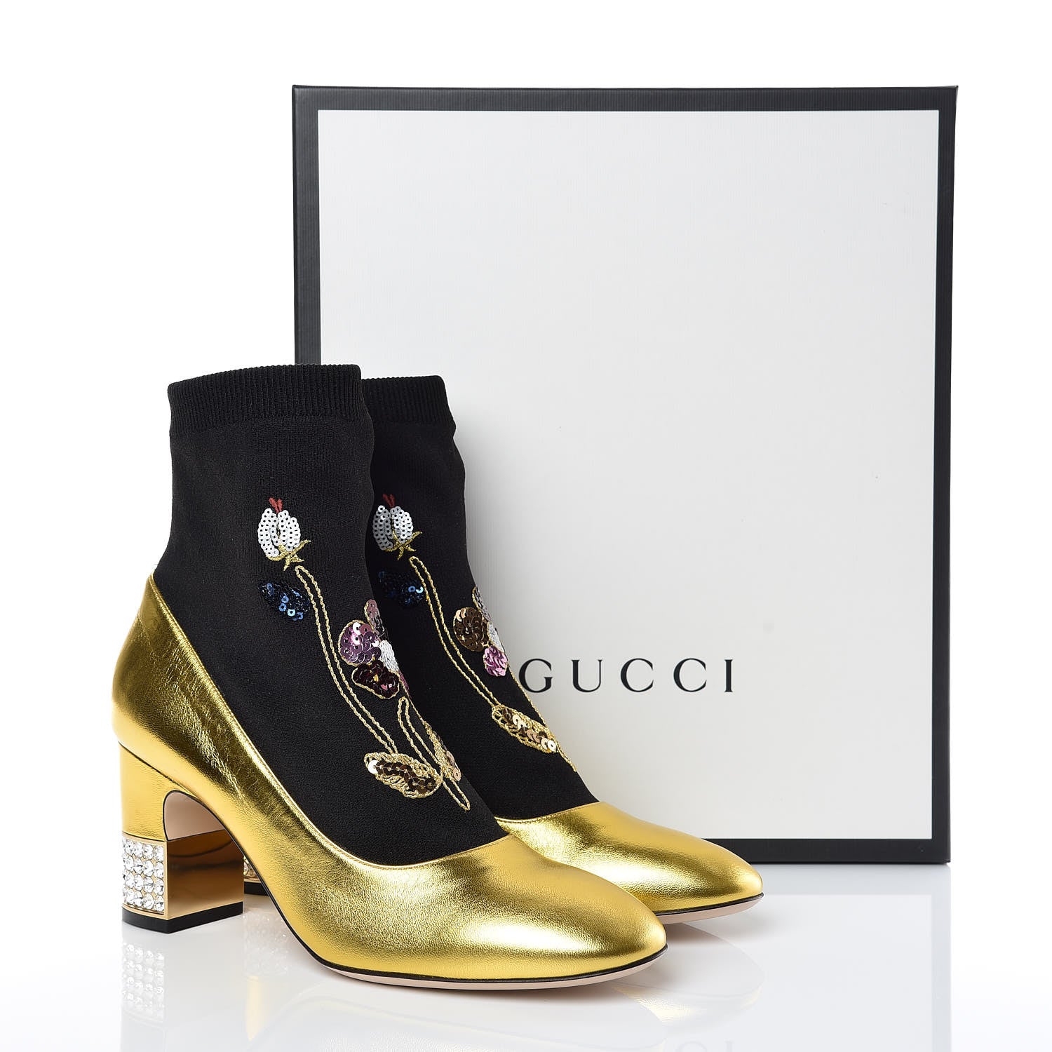 Gucci Metallic Nappa Embroidered Candy Sock Ankle Boots 39.5 Black Oro Vecchio 10 of 10