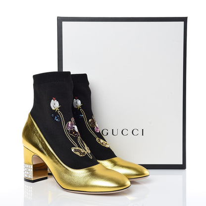 Gucci Metallic Nappa Embroidered Candy Sock Ankle Boots 39.5 Black Oro Vecchio 10 of 10