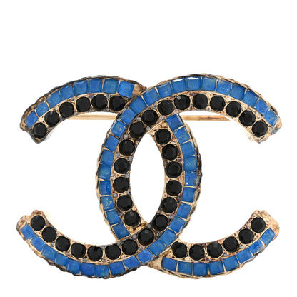 Chanel Crystal CC Chain Brooch Blue Black Gold 1 of 5