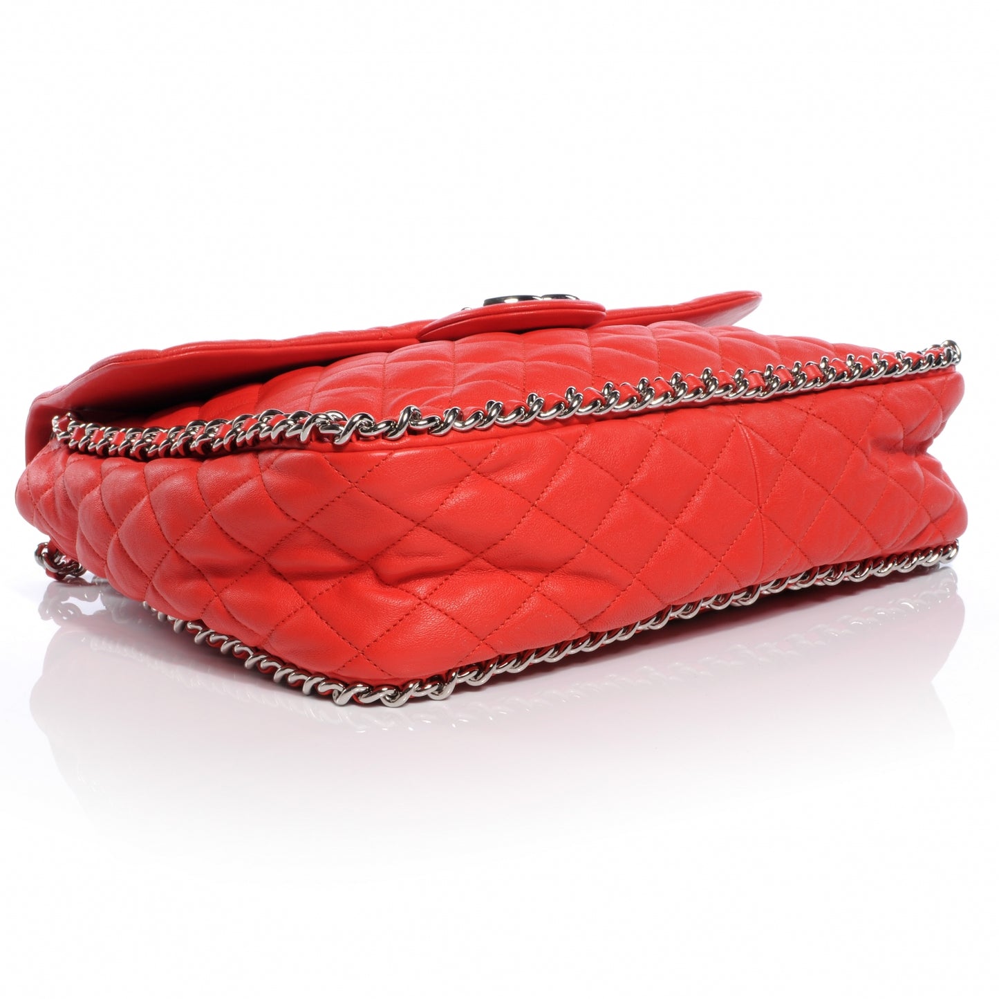 Washed Lambskin Chain Around Maxi Flap Bag Red