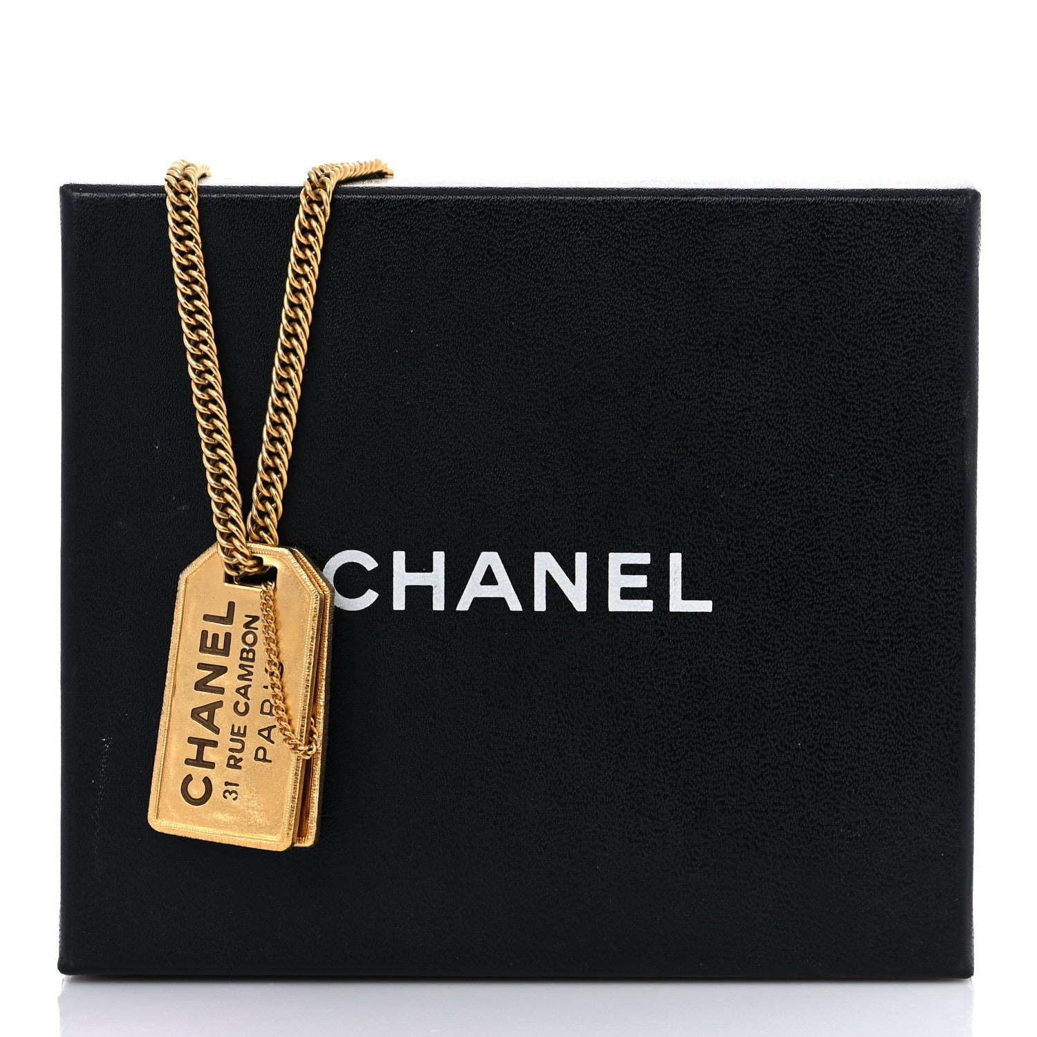 Chanel ID Dog Tag Charm Necklace Gold 8 of 8