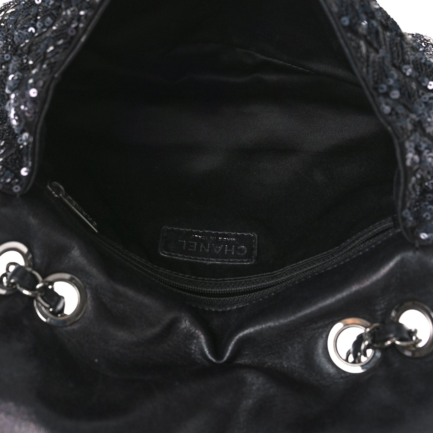 Satin Sequin Medium Classic Flap Grey