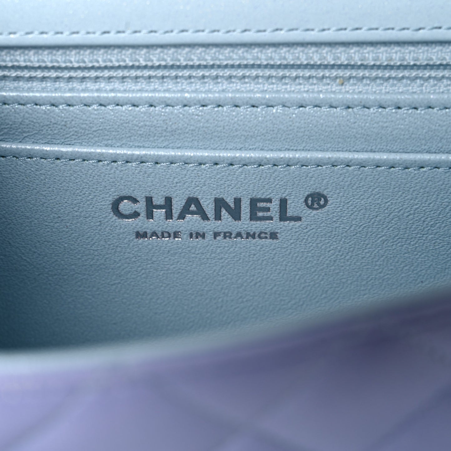 Perforated Lambskin Quilted Mini Rectangular Flap Light Blue Light Purple White
