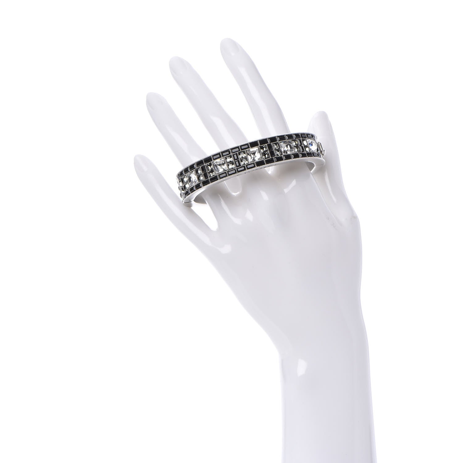 Chanel Baguette Crystal Bangle Silver Black 2 of 5