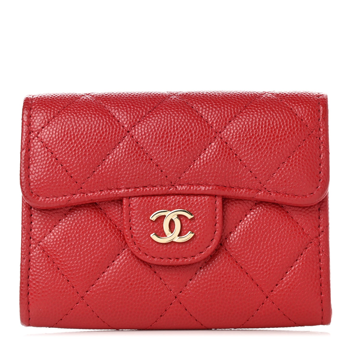 Caviar Quilted Flap Card Holder Wallet Red