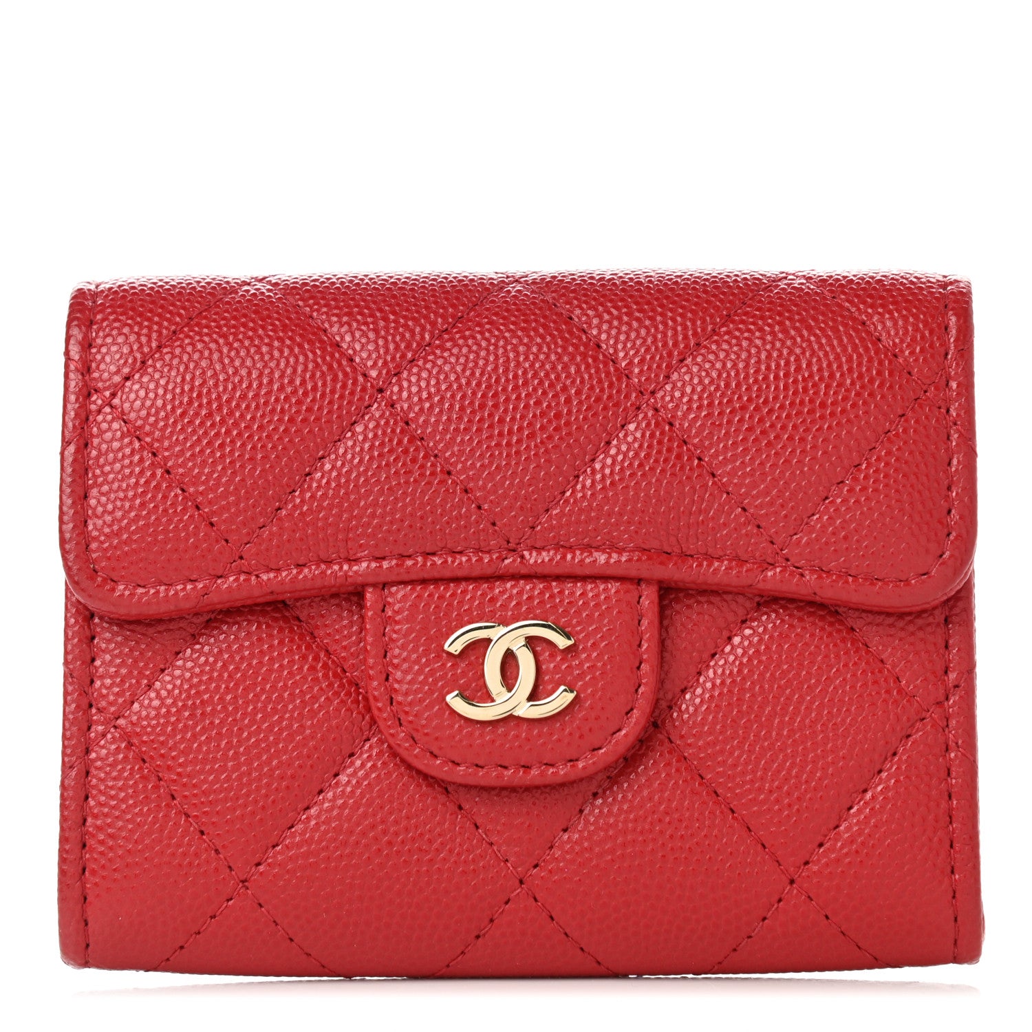 Chanel Caviar Quilted Flap Card Holder Wallet Red 1 of 10