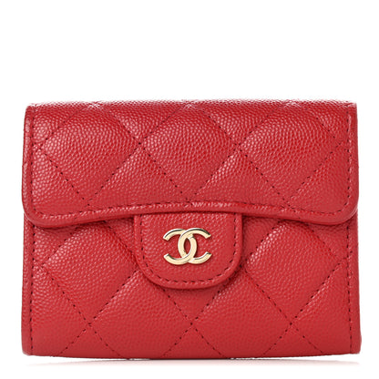 Chanel Caviar Quilted Flap Card Holder Wallet Red 1 of 10